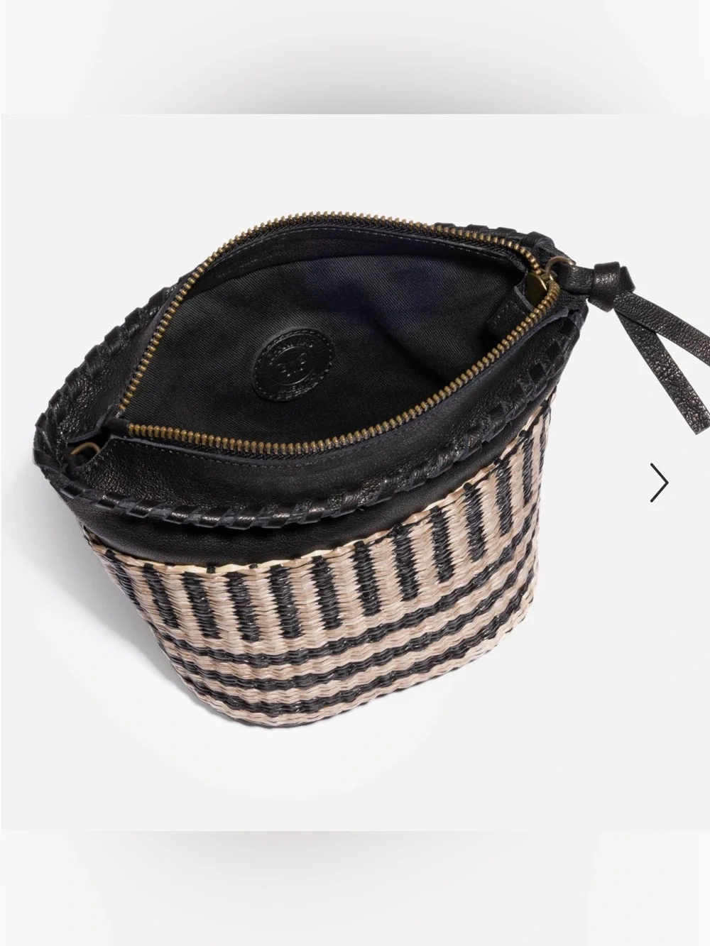 Johnny Was Banda Crochet Bucket Leather Raffia Woven Tassel Boho Western Bag